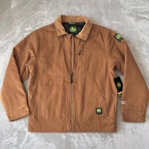 John Deere Canvas Tractor Jacket Barn Chore Coat Boy L 10/12 Tan Farm Western
